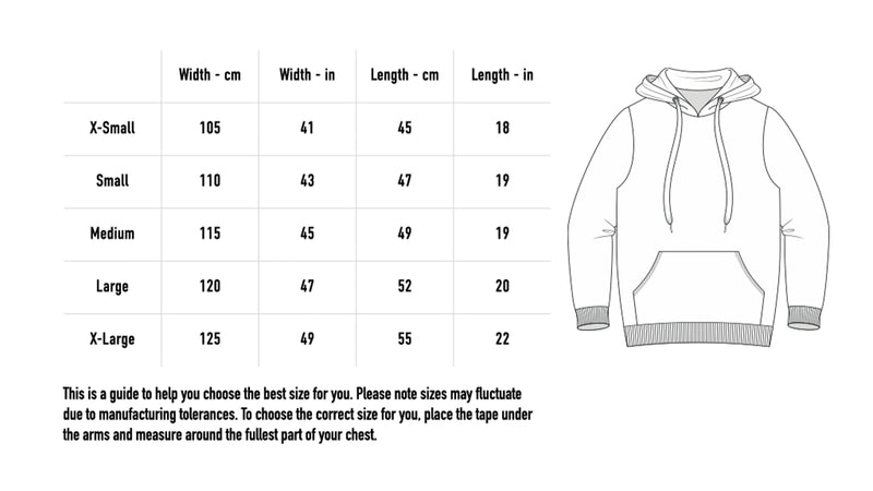 Size chart for Logo Cropped Hood - Black
