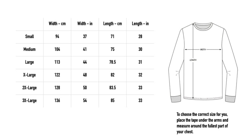 Size chart for Burden Longsleeve - Black